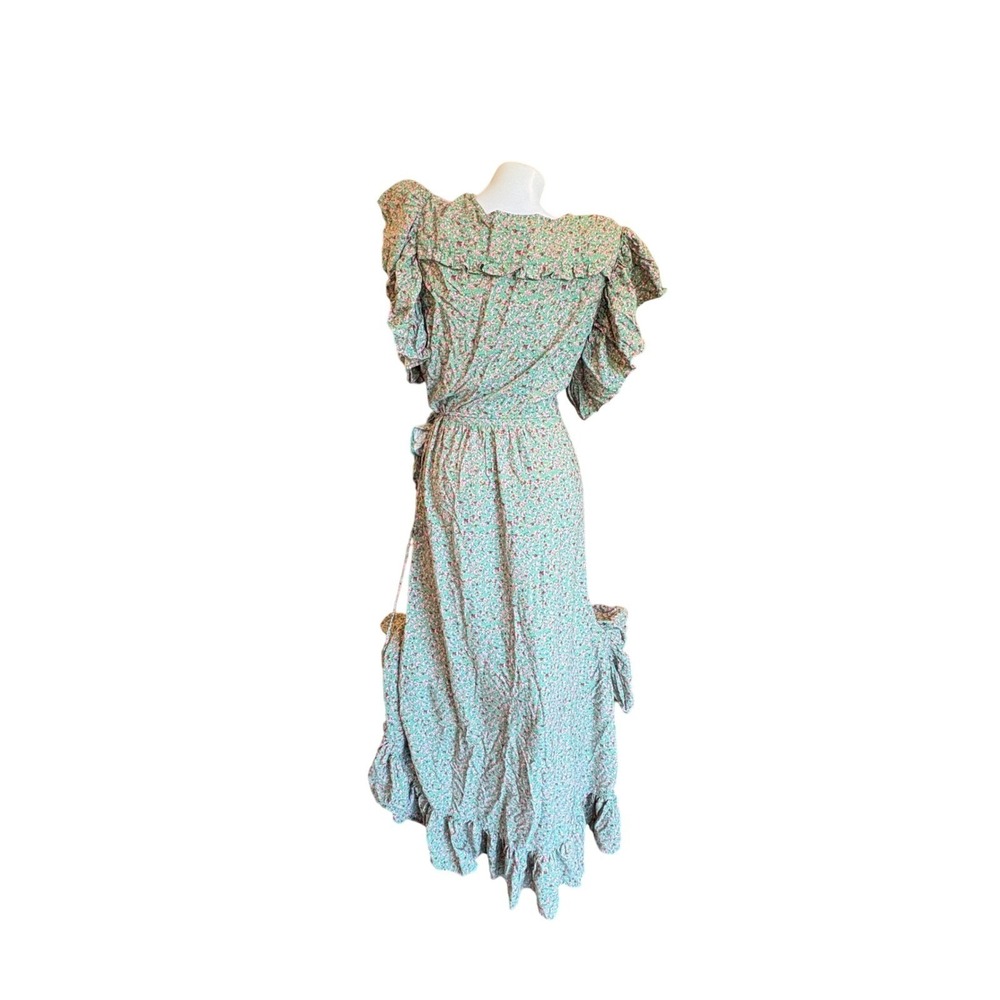 ♾️Bali ELF Rayon Green Fields Carmen Wrap Maxi Dress Boho Festival Ruffle Lg♾️ - Picture 4 of 12